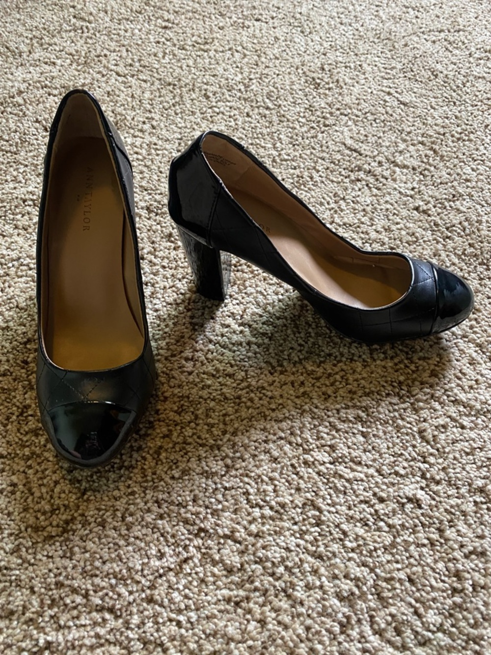 Ann Taylor Black Patent Leather Block Heel Pumps